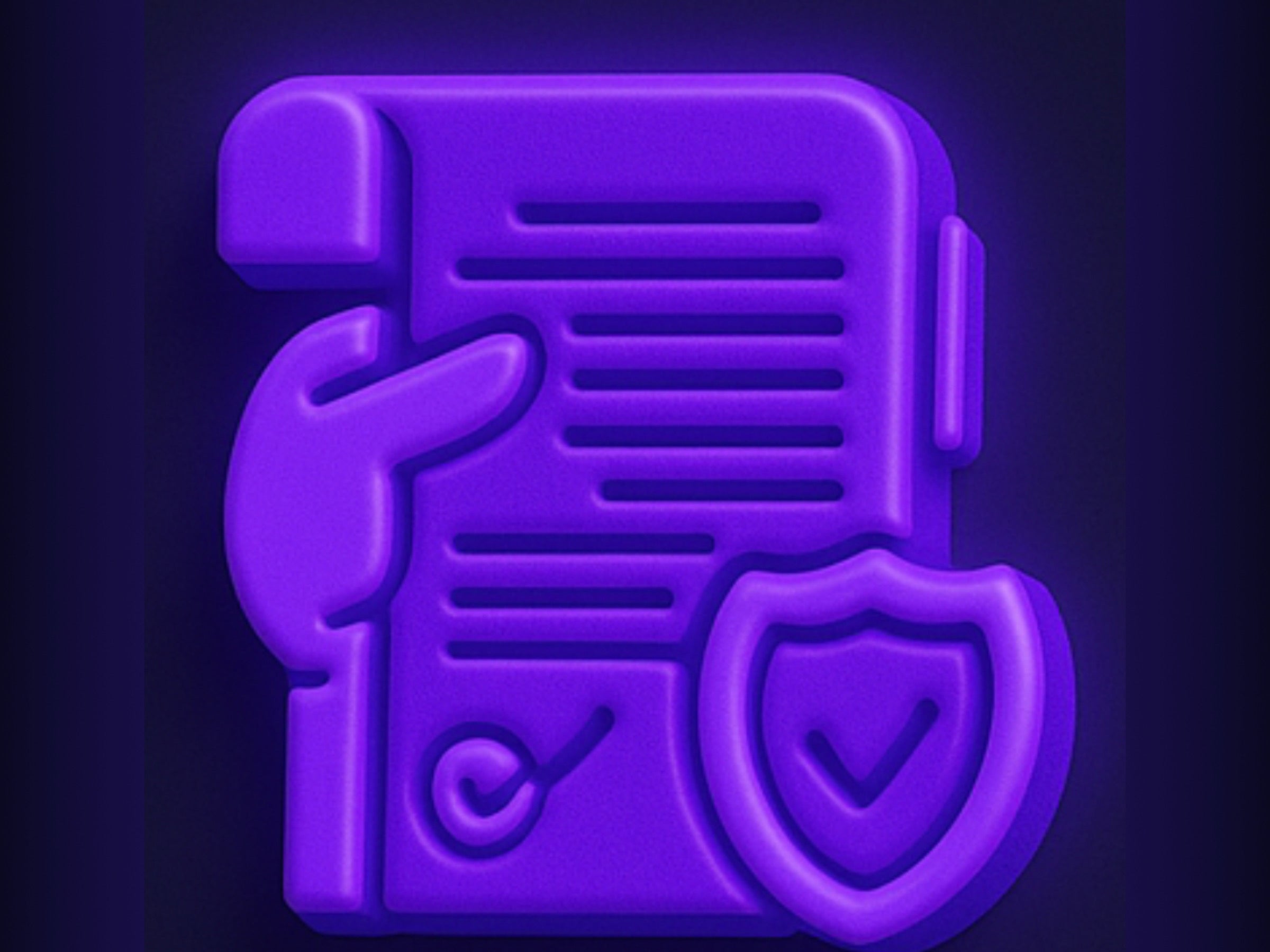 Ninety-degree icon of a document with a phone and shield on a dark background