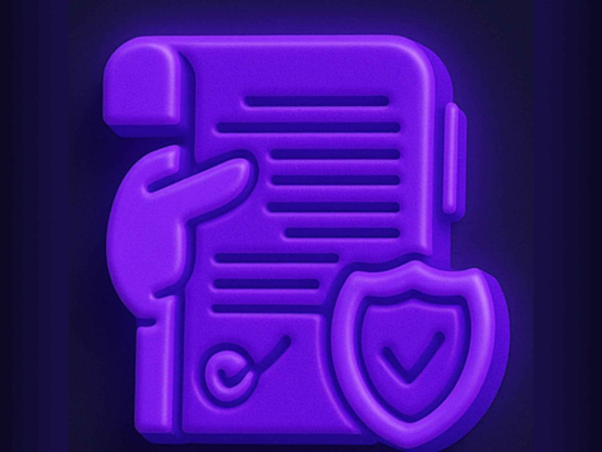 Ninety-degree icon of a document with a phone and shield on a dark background