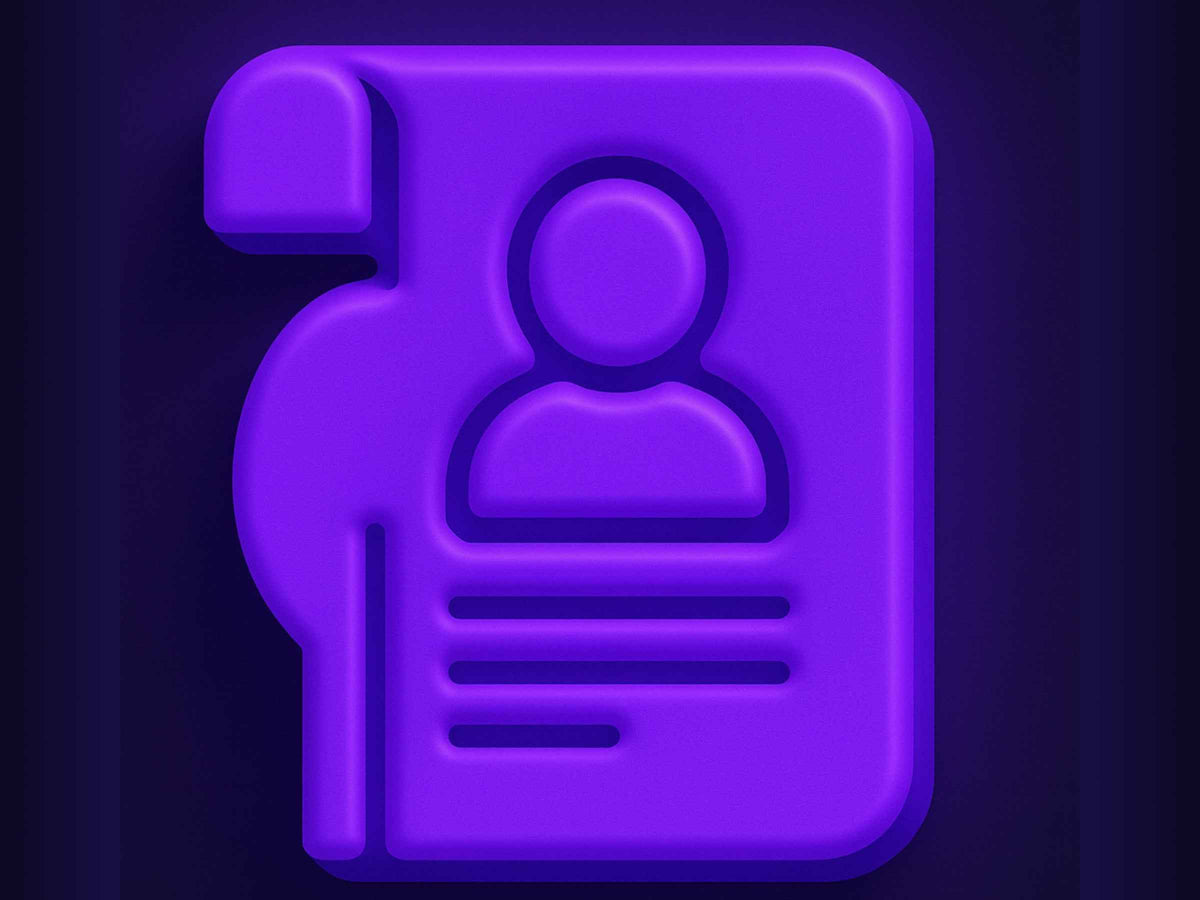 Purple icon of a phone with a person silhouette on a dark background